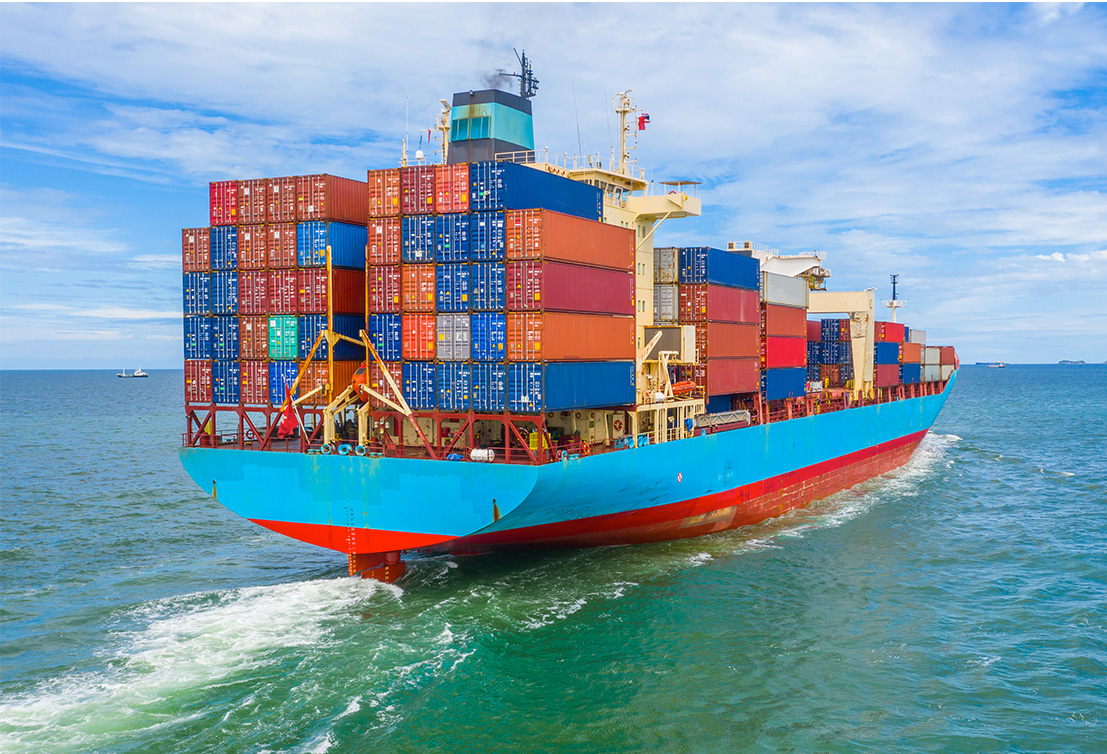 The ship is transporting containerized goods.