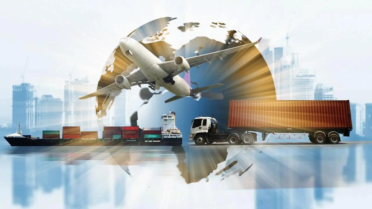Different transportation methods in international logistics: sea transportation, air transportation, and rail transportation.